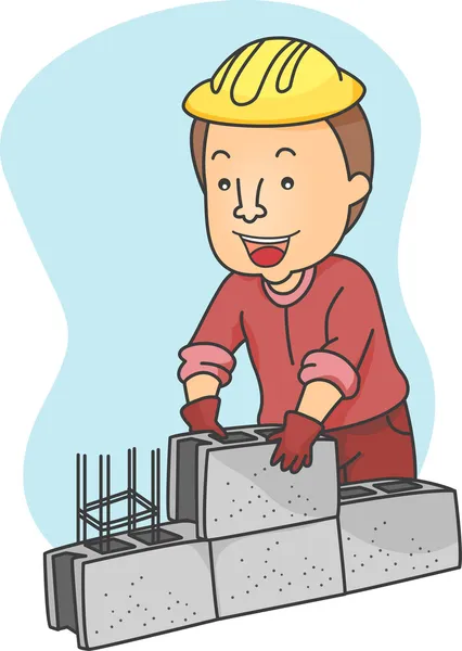 Homem Empilhando blocos ocos — Fotografia de Stock