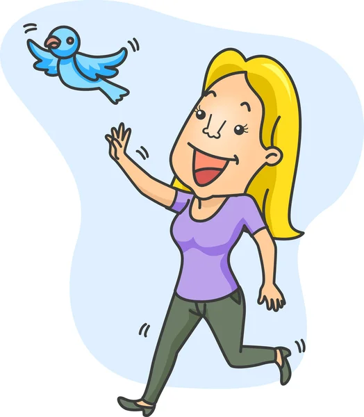 Girl Chasing Bird — Stock Photo, Image