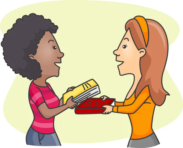 Girls Exchanging Books — Stock Photo, Image