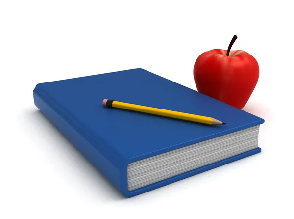 Boken penna och äpple — Stockfoto
