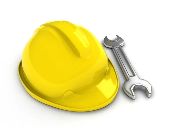Hard Hat and Wrench — Stock Photo, Image