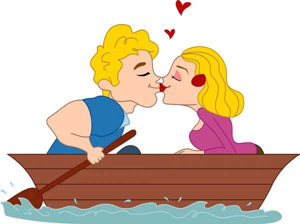 Couple Kissing in a Boat — Stock Photo, Image