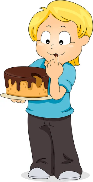 Kid smakar tårta — Stockfoto