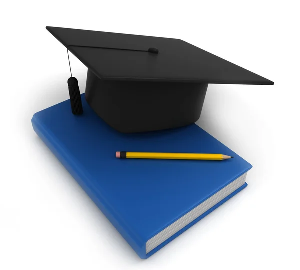 Graduation Cap Book and Pencil — Stock Photo, Image