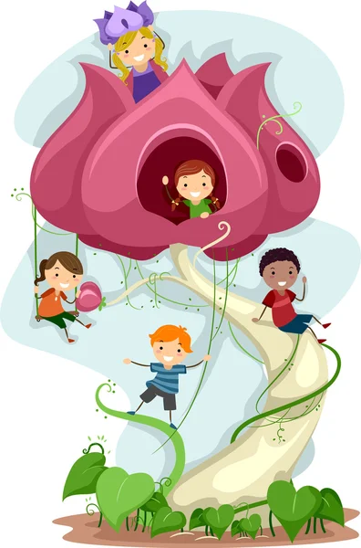 Kids Playing in a Giant Flower — Stock Photo, Image