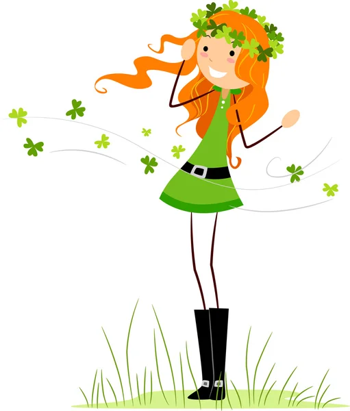 Girl Wearing a Crown Made from Clovers — Stock Photo, Image