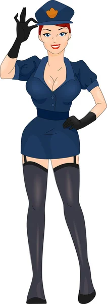 Pin-up Girl Wearing a Cop 's Uniform — стоковое фото