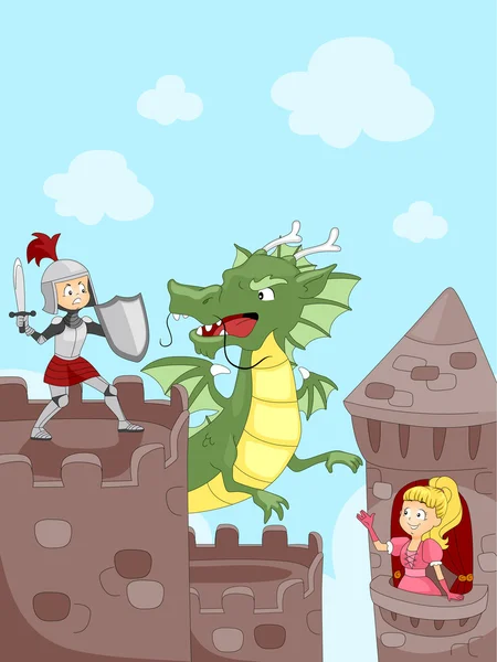 Cavaleiro lutando contra um dragão — Fotografia de Stock