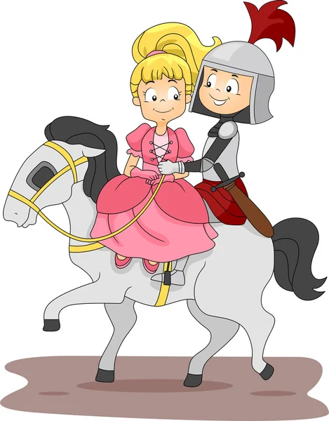 Cavaleiro e Princesa montando um cavalo — Fotografia de Stock