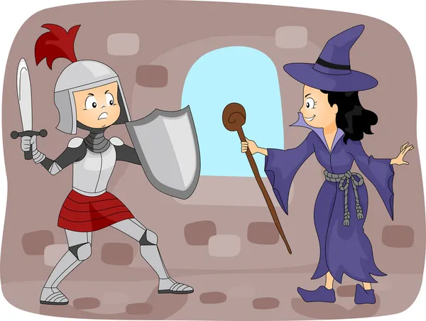 Knight Fighting a Witch — Stock Photo, Image