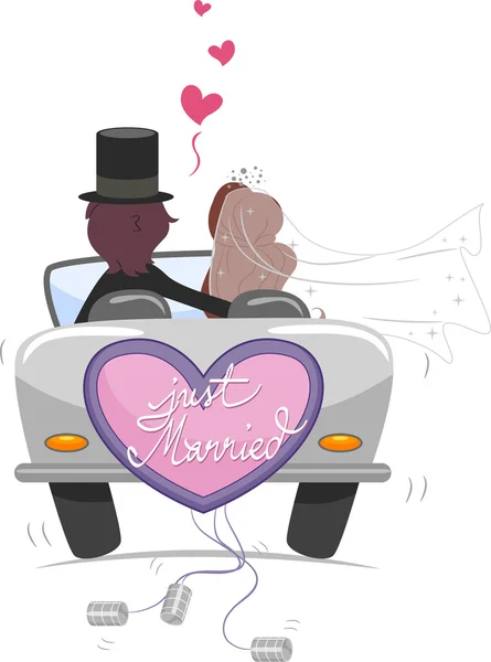 Newlywed Couple Driving Away — Stockfoto
