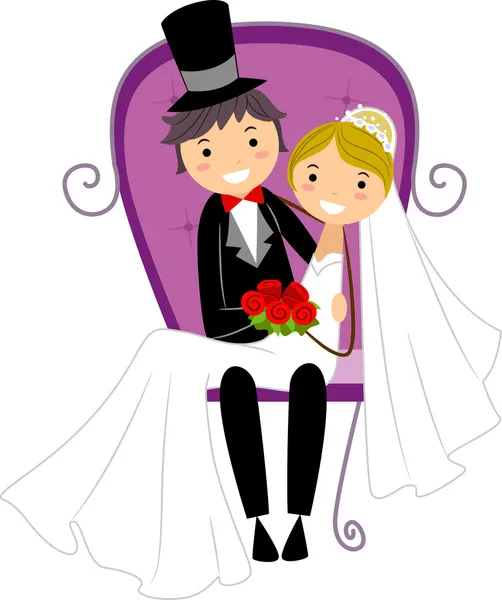 Bruden sitter på brudgummens varv — Stockfoto