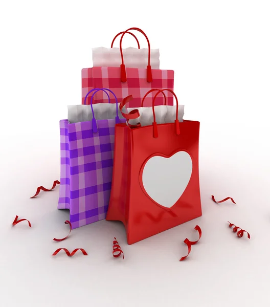 Sacos de compras com tema de namorados — Fotografia de Stock