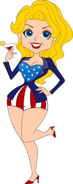 Pin Up Girl US Flag Costume — Stock Photo, Image