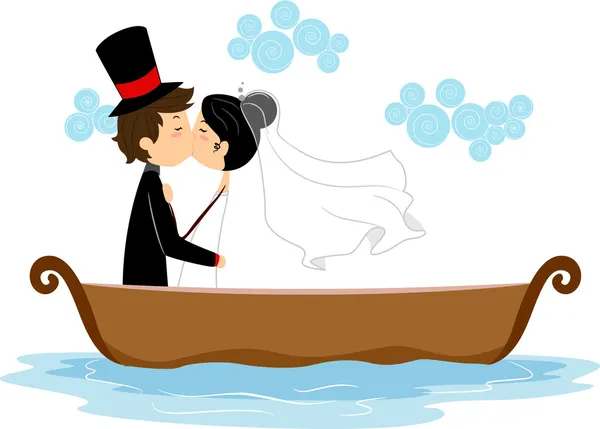 Newlyweds Kissing in a Boat — Stock Photo, Image