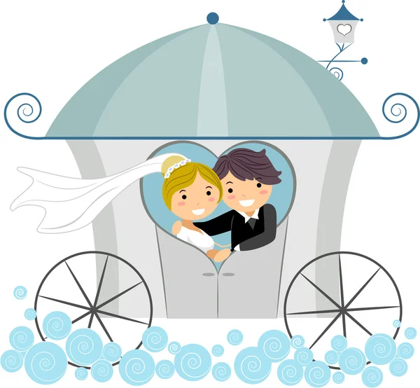 Sposi in una carrozza da sposa — Foto Stock