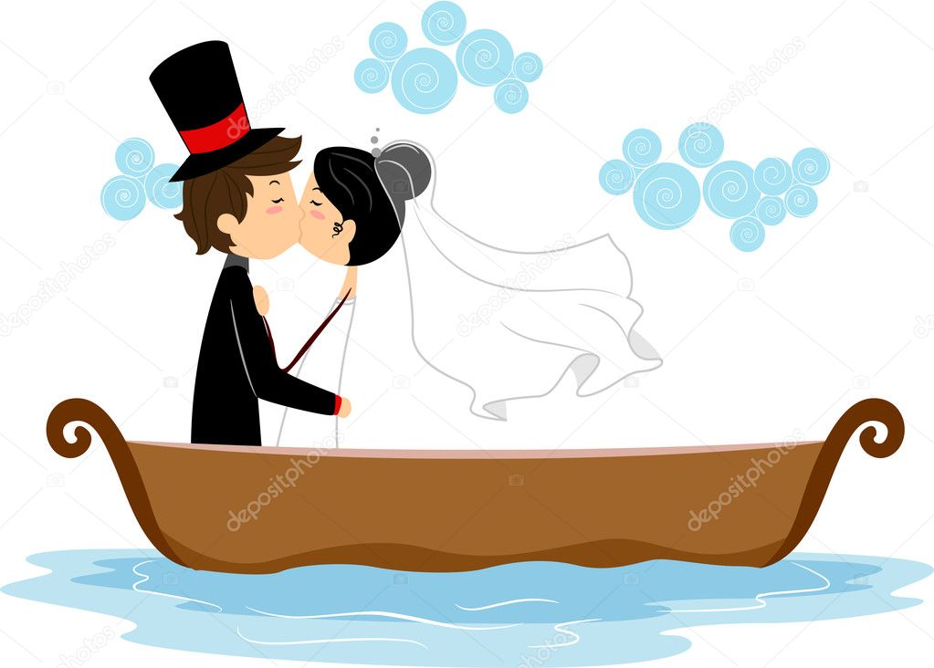 Newlyweds Kissing in a Boat