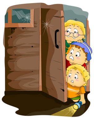 Kids in a Haunted House clipart