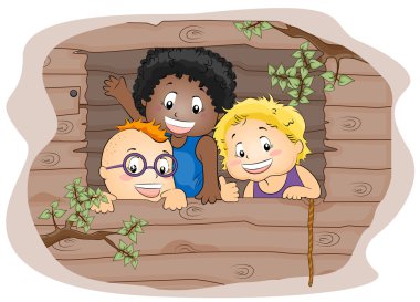 Kids in a Tree house clipart