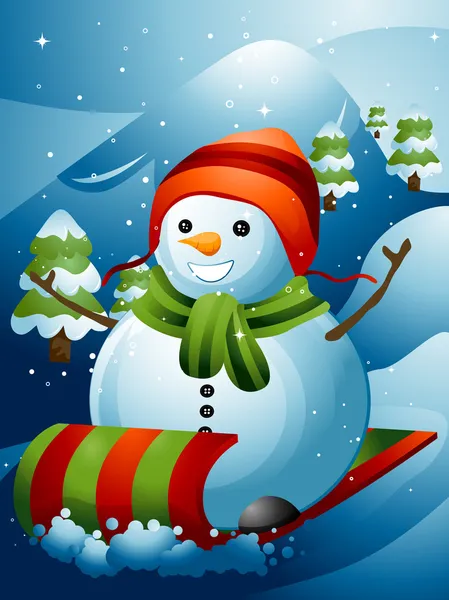 Snowman Sled — Stock Photo, Image