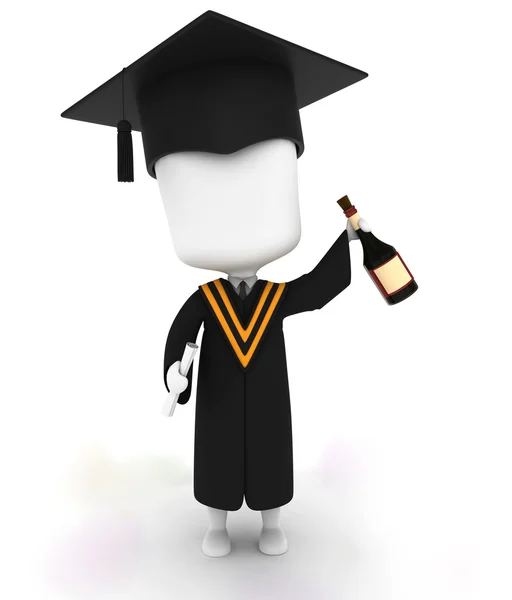 Graduate Holding a Bottle of Wine — Stock Photo, Image