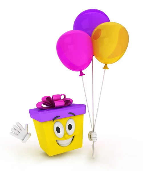 Geschenk mit Luftballons — Stockfoto
