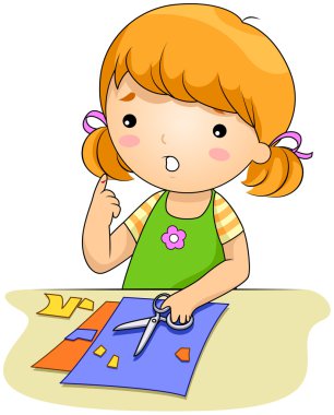 Illustration of a Girl Who Cut Her Finger with a Pair of Scissors clipart