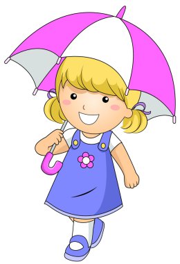 Kid Using Umbrella clipart