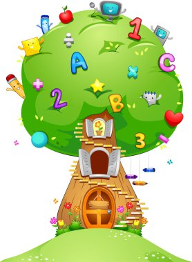 Tree Loaded with School Related Items clipart