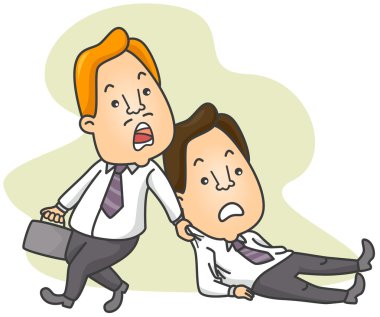Man Dragging Colleague to Work clipart