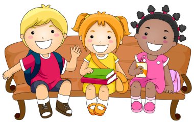 Kids Sitting on a Bench clipart