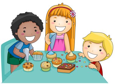 Kids Decorating Cupcakes clipart