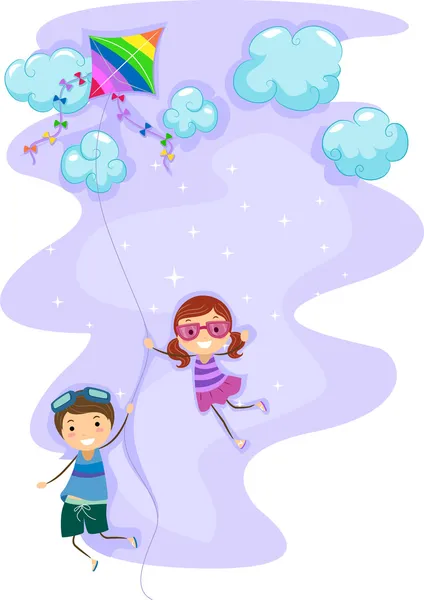 Kids Hanging To a Kite — стоковое фото