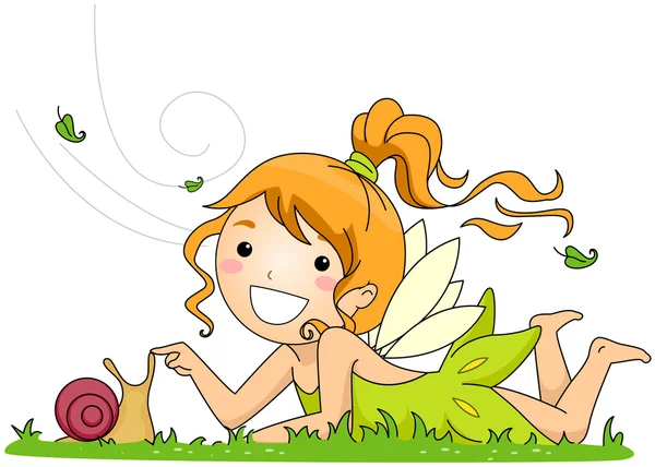 カタツムリと遊ぶの妖精 — ストック写真