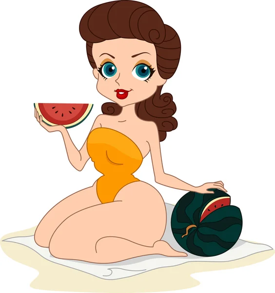 Wassermelonen-Mädchen — Stockfoto