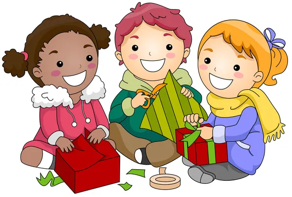Gyerekek, ajándék csomagolás — Stock Fotó