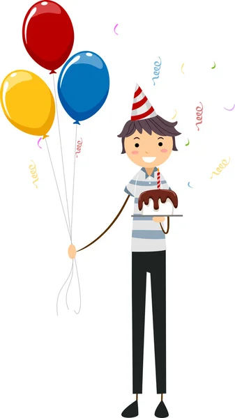 День народження повітряні кулі і торт — стокове фото