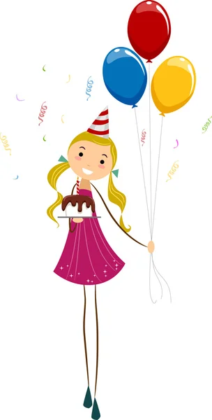 Balões de aniversário e bolo — Fotografia de Stock