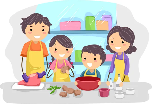 Familie in de keuken — Stockfoto