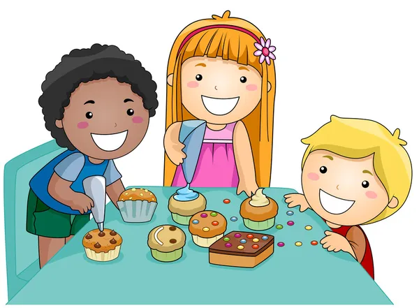 Kids Decorating Cupcakes — Stock Photo, Image