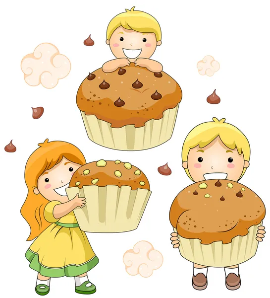 Crianças e cupcakes — Fotografia de Stock