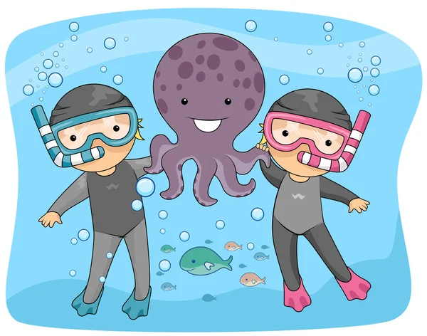 Kinder spielen mit Oktopus — Stockfoto