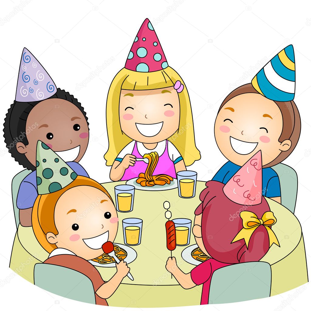 Группа детей, которые ели на вечеринке 
