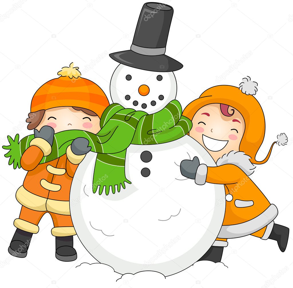 Kids Playing with a Snowman