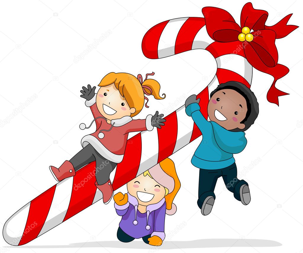 Kids Playing with a Candy Cane