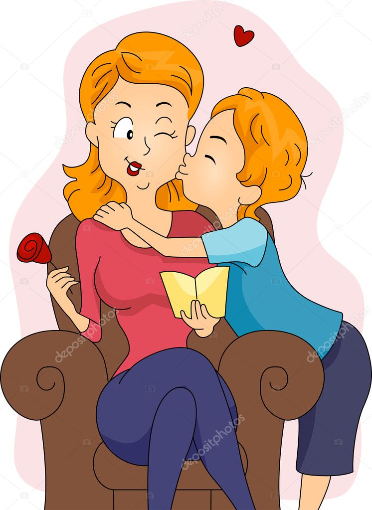 Garota beijando bochecha ilustração stock. Ilustração de data