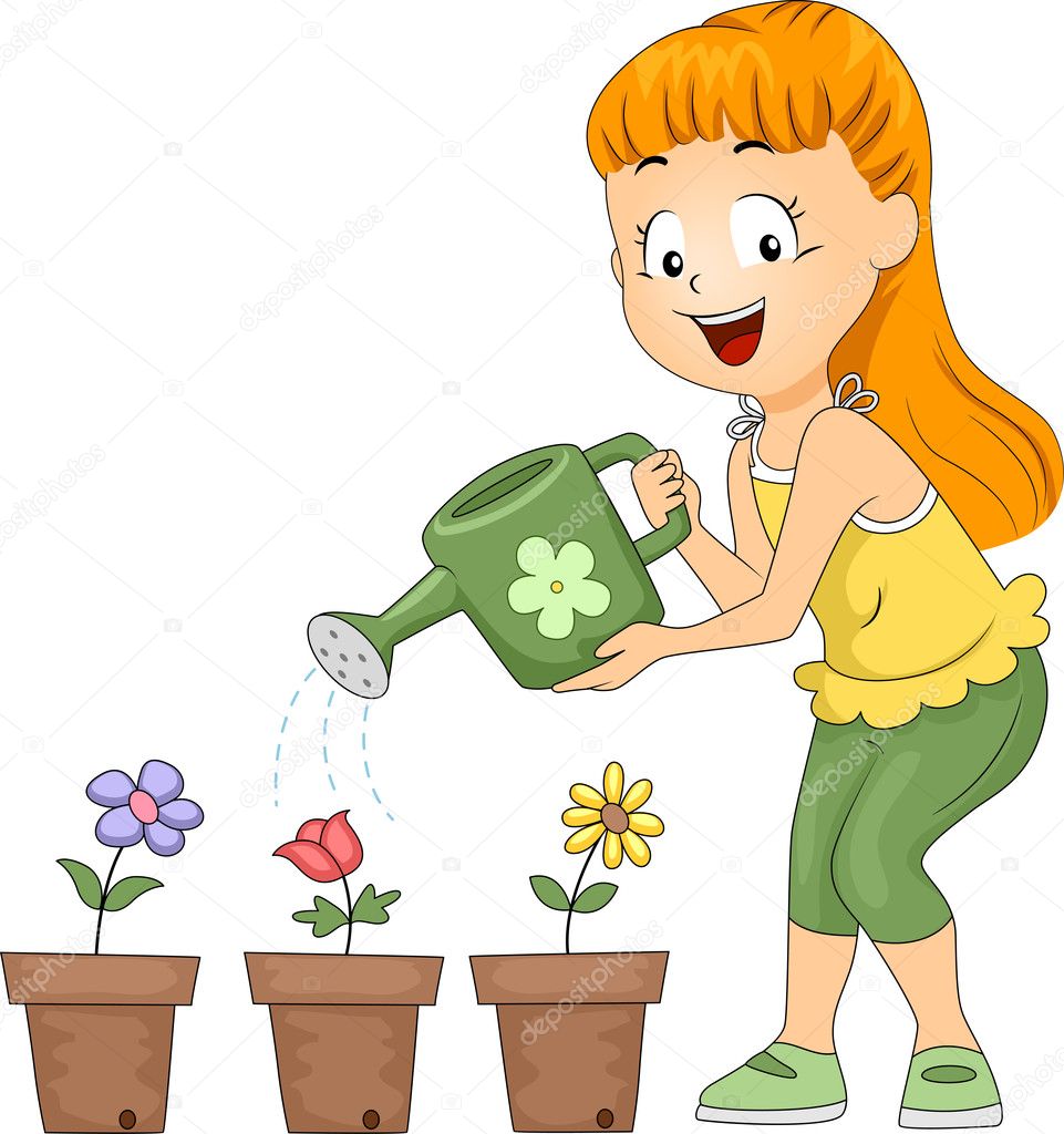 boy watering plants clipart