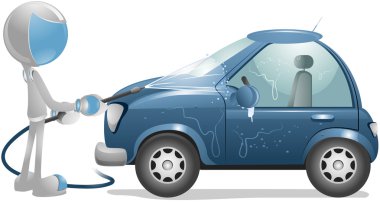 3D Robot: Washing Car clipart