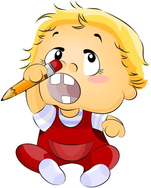 Baby putting pencil on his Nose clipart