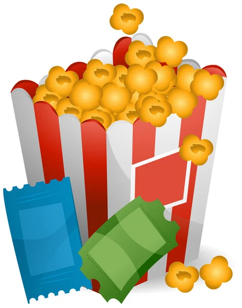 Popcorn en film tickets — Stockfoto